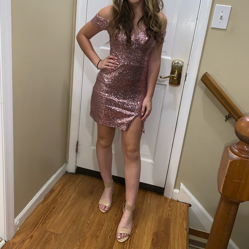 Pink sequin part dress